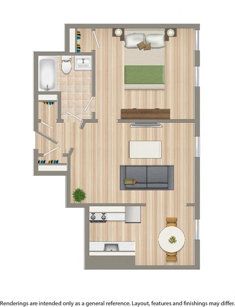 Floor plan for 1 bed, 1 bath, 510 sqft